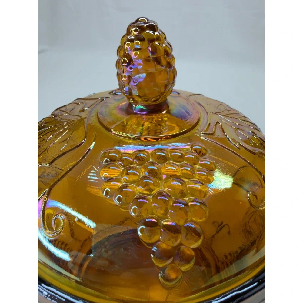 VTG Indiana Glass Harvest Grape Marigold Carnival Glass Lidded Canister 8